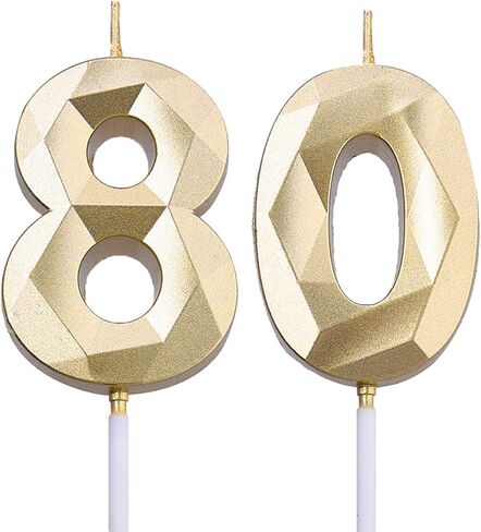 2 inch Gold 80 Birthday Candles, 3D Diamond Number 80 Cake Topper for Men Women Birthday Party Decorations Theme Party in Saudi Arabia