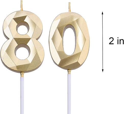 2 inch Gold 80 Birthday Candles, 3D Diamond Number 80 Cake Topper for Men Women Birthday Party Decorations Theme Party in Saudi Arabia
