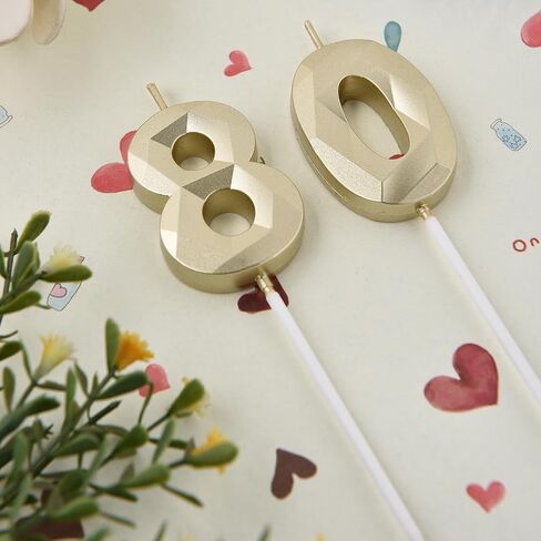 2 inch Gold 80 Birthday Candles, 3D Diamond Number 80 Cake Topper for Men Women Birthday Party Decorations Theme Party in Saudi Arabia