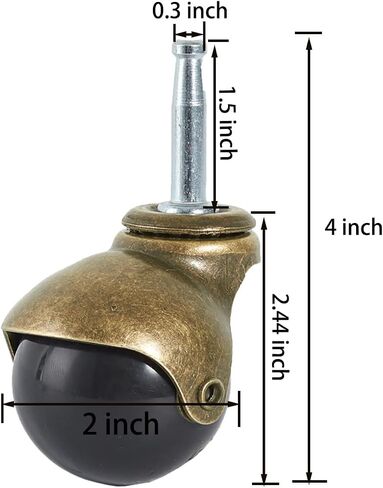 MONLEON 2 Inches Ball Caster Wheels 360 Degree Antique Brass Black Top Plate Casters for Furniture Cabinets Wheel Chairs Set for 4 (2 inch) in Saudi Arabia