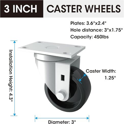 عجلات جاك بوس 3 بوصة دوارة (مجموعة من 4) عجلات علوية دوارة 360 درجة شديدة التحمل بدون فرامل ولا ضوضاء وحماية للأرضية 1800 رطل in Kuwait
