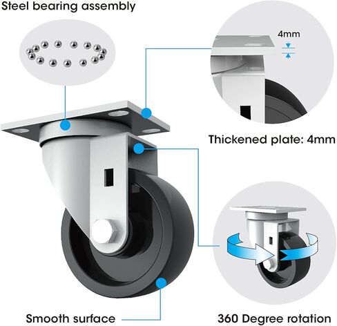 عجلات جاك بوس 3 بوصة دوارة (مجموعة من 4) عجلات علوية دوارة 360 درجة شديدة التحمل بدون فرامل ولا ضوضاء وحماية للأرضية 1800 رطل in Kuwait