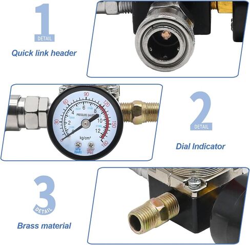 1/4" Air Compressor Pressure Regulator with Gauge 0-180 PSI Air Gauge Regulator Inline for Air Compressor and Pneumatic Tools Air Regulator (3-Way Valve) in Saudi Arabia