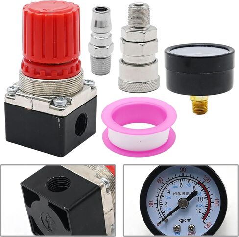 1/4" Air Compressor Pressure Regulator with Gauge 0-180 PSI Air Gauge Regulator Inline for Air Compressor and Pneumatic Tools Air Regulator (3-Way Valve) in Saudi Arabia