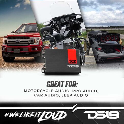 DS18 X2 Ultra Compact Car Audio Amplifier Class D 2 Channel Full Range 1140 Watts Peak - Great Compact Amp for Motorcycle, Powersports, Car Audio in Saudi Arabia