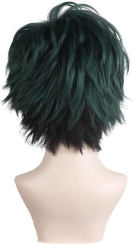 Short Straight Black and Green Cosplay Wig Anime Costume Synthetic Hair for Halloween Women, Girl Costumes Wigs Party in Kuwait