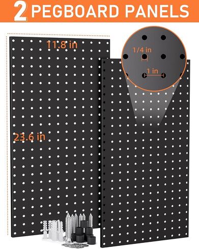 INCLY 100PCS Black Pegboard Wall Organizer Kit, 24x24 Inch Metal Pegboard Panels Utility Tool Organizer with Hooks & Paper Towel Holder, Pegboard Storage System for Garage Workbench Shed in Saudi Arabia