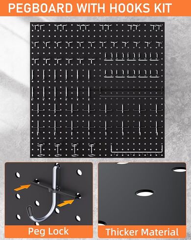INCLY 100PCS Black Pegboard Wall Organizer Kit, 24x24 Inch Metal Pegboard Panels Utility Tool Organizer with Hooks & Paper Towel Holder, Pegboard Storage System for Garage Workbench Shed in Saudi Arabia