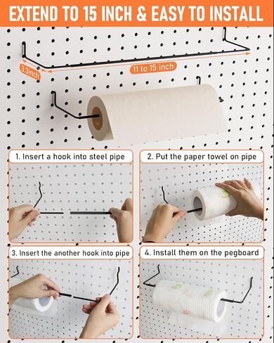 INCLY 100PCS Black Pegboard Wall Organizer Kit, 24x24 Inch Metal Pegboard Panels Utility Tool Organizer with Hooks & Paper Towel Holder, Pegboard Storage System for Garage Workbench Shed in Saudi Arabia