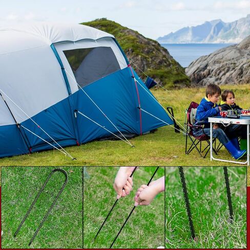 12 Pcs Extra Long Trampoline Rebar Stakes, Coated Trampoline Stakes Heavy Duty U Shaped Stakes Safety Ground Anchors Garden Stakes for Camping Tents, Swing Set, Fences, Garden(20 Inch Long) in Saudi Arabia