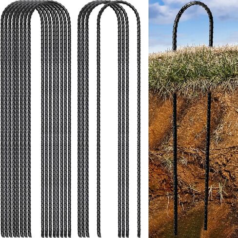 12 Pcs Extra Long Trampoline Rebar Stakes, Coated Trampoline Stakes Heavy Duty U Shaped Stakes Safety Ground Anchors Garden Stakes for Camping Tents, Swing Set, Fences, Garden(20 Inch Long) in Saudi Arabia