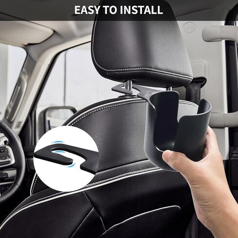 حامل أكواب مزود بخطاف لمسند رأس مقعد السيارة، ملحقات سفر متعددة الوظائف لتخزين أكواب السيارة، حامل أكواب سيارة عالمي للأطفال والكبار، نظام تعليق عالمي (أسود) in Kuwait