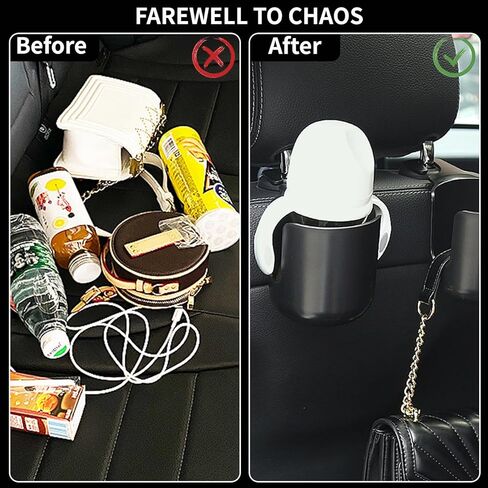 حامل أكواب مزود بخطاف لمسند رأس مقعد السيارة، ملحقات سفر متعددة الوظائف لتخزين أكواب السيارة، حامل أكواب سيارة عالمي للأطفال والكبار، نظام تعليق عالمي (أسود) in Kuwait