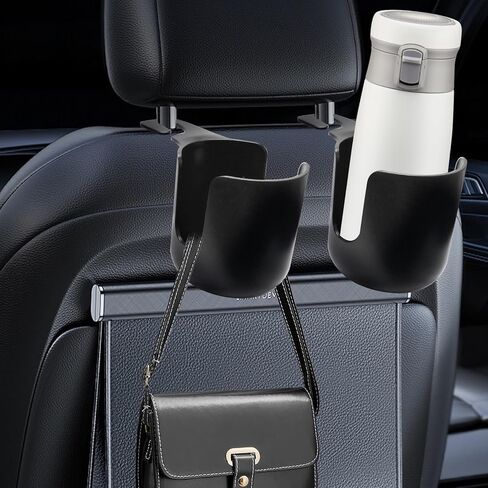 حامل أكواب مزود بخطاف لمسند رأس مقعد السيارة، ملحقات سفر متعددة الوظائف لتخزين أكواب السيارة، حامل أكواب سيارة عالمي للأطفال والكبار، نظام تعليق عالمي (أسود) in Kuwait
