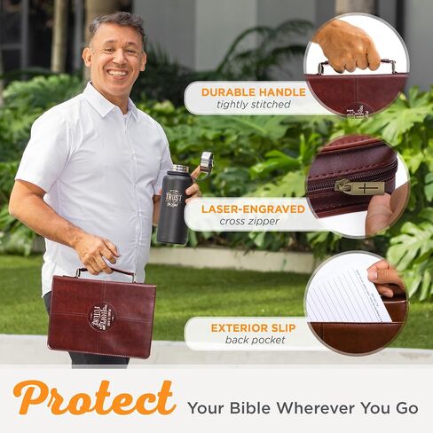 Christian Art Gifts Protective Chestnut Brown Faux Leather Classic Bible Cover Carry Case for Men and Grads: Hope and a Future - Jeremiah 29:11 Inspirational Bible Verse with Zipper and Pocket, Medium in Saudi Arabia
