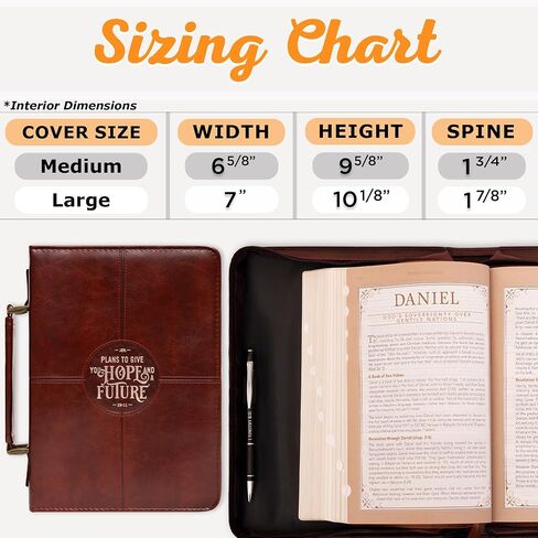 Christian Art Gifts Protective Chestnut Brown Faux Leather Classic Bible Cover Carry Case for Men and Grads: Hope and a Future - Jeremiah 29:11 Inspirational Bible Verse with Zipper and Pocket, Medium in Saudi Arabia