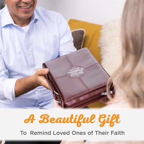 Christian Art Gifts Protective Chestnut Brown Faux Leather Classic Bible Cover Carry Case for Men and Grads: Hope and a Future - Jeremiah 29:11 Inspirational Bible Verse with Zipper and Pocket, Medium in Saudi Arabia