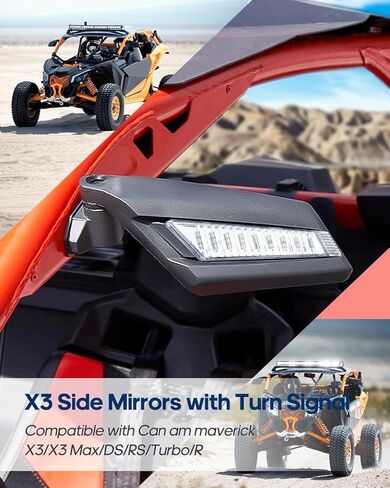 مرايا جانبية X3 مع إشارة انعطاف، مصابيح وامضة لمؤشر مرآة المراجعة X3 متوافقة مع 2017-2023 Can Am Maverick X3 وX3 Max XRS XDS Turbo R RR in Kuwait