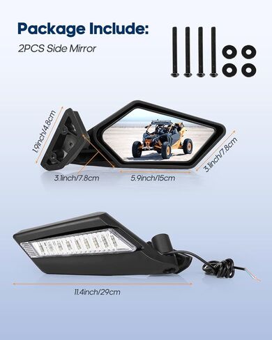 مرايا جانبية X3 مع إشارة انعطاف، مصابيح وامضة لمؤشر مرآة المراجعة X3 متوافقة مع 2017-2023 Can Am Maverick X3 وX3 Max XRS XDS Turbo R RR in Kuwait