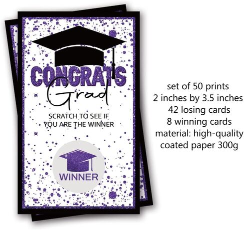 50 قطعة من بطاقات الخدش لحفلات التخرج، 2 بوصة × 3.5 بوصة، بطاقات لوازم ألعاب حفلات التخرج، بطاقات ألعاب مضحكة لحفلات التخرج للمدرسة الثانوية أو حفلات التخرج الجامعية (DLM182) in Kuwait