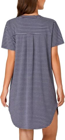 Vrtige Women's Striped Nightshirt Notch V Neck Short Sleeve Button Down Nightdress Nightgown in Kuwait