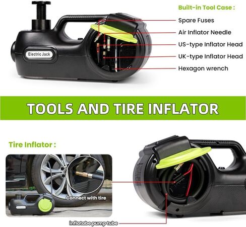 Anbull Electric Car Jack Kit 5 Ton,Hydraulic Car Jack Lift DC12V with Electric Impact Wrench & Inflator for SUV MPV Sedan Truck Tire Change & Garage Repair（Lifting Range 6.1-21.7 inch） in Saudi Arabia