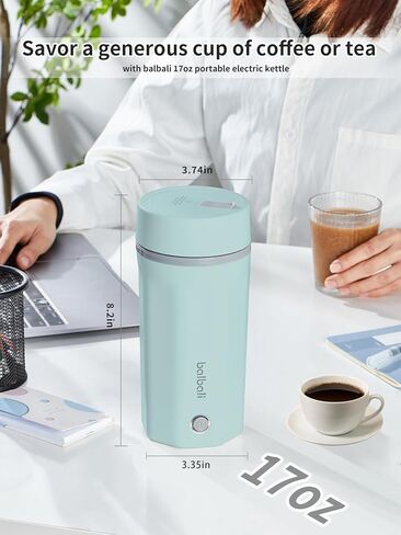 balbali 17oz Travel Kettle Portable Electric Kettle - Mini Hot Water Boiler/Maker/Heater/Warmer for Tea - Small Electric Thermos Heated Travel Mug - Portable Kettle for Travel - Green in Kuwait
