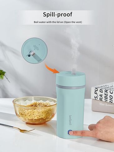 balbali 17oz Travel Kettle Portable Electric Kettle - Mini Hot Water Boiler/Maker/Heater/Warmer for Tea - Small Electric Thermos Heated Travel Mug - Portable Kettle for Travel - Green in Kuwait