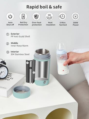 balbali 17oz Travel Kettle Portable Electric Kettle - Mini Hot Water Boiler/Maker/Heater/Warmer for Tea - Small Electric Thermos Heated Travel Mug - Portable Kettle for Travel - Green in Kuwait