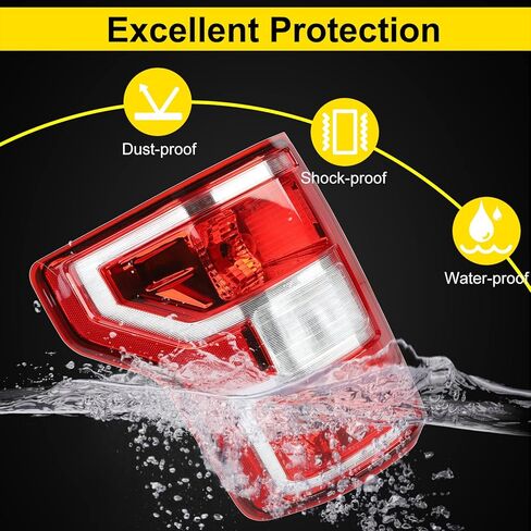 BLACKHORSE-RACING Rear Tail Lamp Light Left Driver Side Compatible with Ford F150 F-150 2018 2019 2020, Red&Clear Lens in Saudi Arabia
