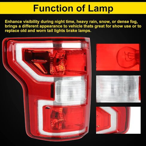 BLACKHORSE-RACING Rear Tail Lamp Light Left Driver Side Compatible with Ford F150 F-150 2018 2019 2020, Red&Clear Lens in Saudi Arabia