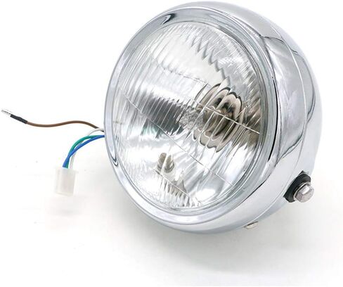 مصباح أمامي للدراجة النارية 12 فولت مصباح أمامي هالوجين معدني عتيق يناسب مقهى المتسابق بوبر (فضي + أبيض) in Kuwait