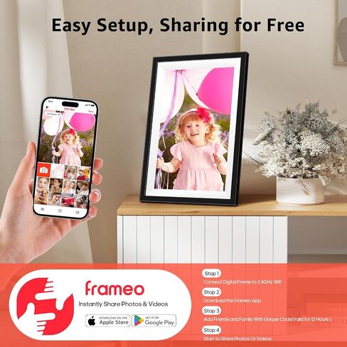 إطار صورة رقمي من Frameo مقاس 10.1 بوصة إطار صور رقمي WiFi ذكي مع ذاكرة 64 جيجابايت، إطار صورة إلكتروني مع شاشة لمس IPS 1280x800، تدوير تلقائي وعرض شرائح، إعداد سهل لمشاركة الصور والفيديو in Saudi Arabia