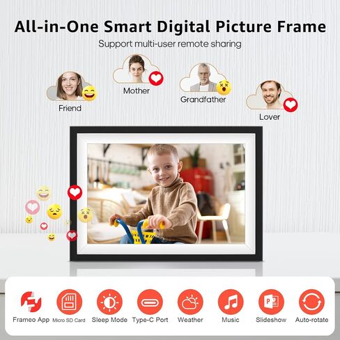 إطار صورة رقمي من Frameo مقاس 10.1 بوصة إطار صور رقمي WiFi ذكي مع ذاكرة 64 جيجابايت، إطار صورة إلكتروني مع شاشة لمس IPS 1280x800، تدوير تلقائي وعرض شرائح، إعداد سهل لمشاركة الصور والفيديو in Saudi Arabia