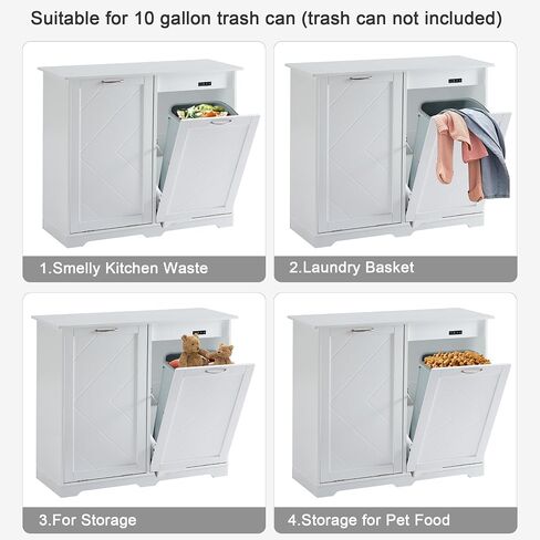 VECELO Double Tilt Out Kitchen Trash Bin Cabinet Dog Proof Garbage Can with Wood Holder Free Standing Recycling, White in Saudi Arabia