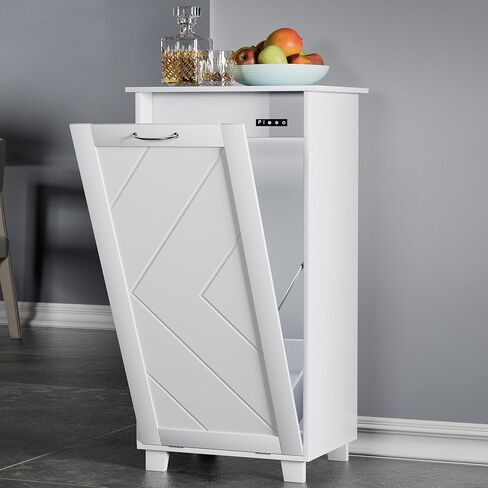 VECELO Double Tilt Out Kitchen Trash Bin Cabinet Dog Proof Garbage Can with Wood Holder Free Standing Recycling, White in Saudi Arabia