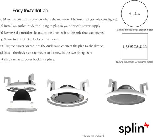 حامل تثبيت مدمج بالسقف من سبلين متوافق مع مكبر الصوت الذكي Alexa Echo POP وAmazon ومكبرات صوت السقف مقاس 5 بوصات - Pro Line - الطراز الكلاسيكي المدمج (أبيض) - شواية معدنية in Kuwait