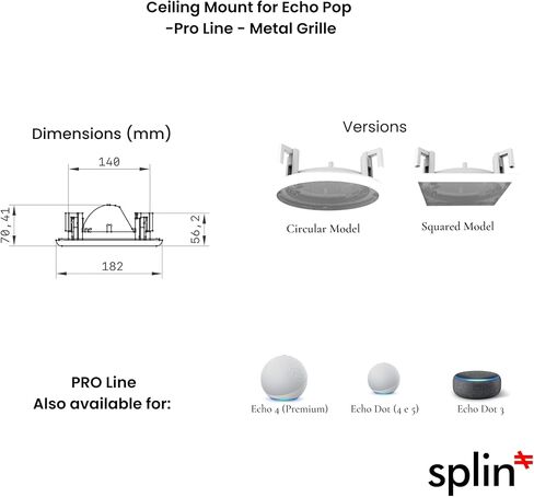 حامل تثبيت مدمج بالسقف من سبلين متوافق مع مكبر الصوت الذكي Alexa Echo POP وAmazon ومكبرات صوت السقف مقاس 5 بوصات - Pro Line - الطراز الكلاسيكي المدمج (أبيض) - شواية معدنية in Kuwait