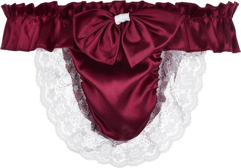 Satini Men's Satin Ruffle Bow Thong Sissy Knickers Briefs Jockstrap Panties in Kuwait