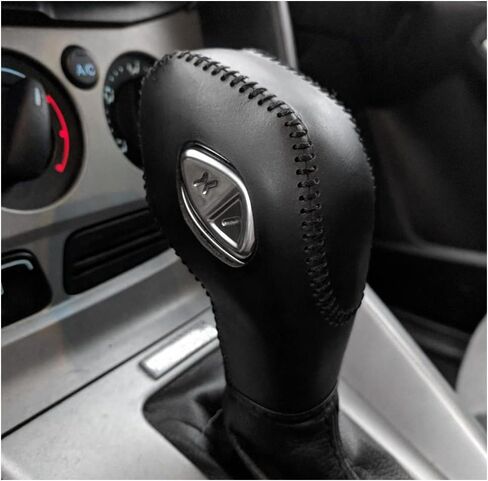 DEYTOP Gear Shift Knob Cover for Fusion/Escape/Focus/Fiesta Auto Leather Shifter Knob Trim for EcoSport/Transit/C-Max Accessories (Black with Black Stitches) in Saudi Arabia