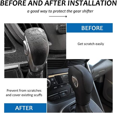 DEYTOP Gear Shift Knob Cover for Fusion/Escape/Focus/Fiesta Auto Leather Shifter Knob Trim for EcoSport/Transit/C-Max Accessories (Black with Black Stitches) in Saudi Arabia