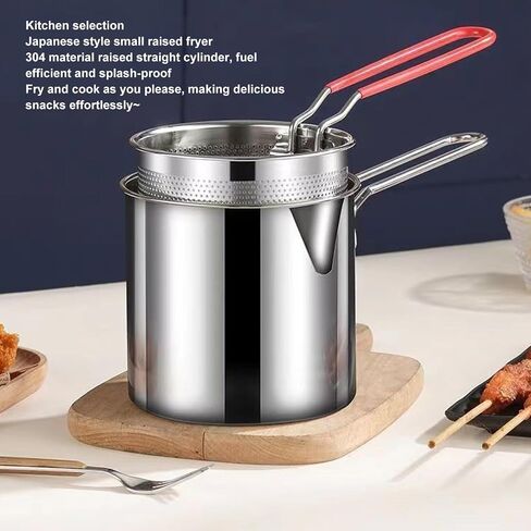 Handheld Frying Pot, 304 Stainless Steel Frying Pan Household Deep Fryer Pot Multifunctional Stock Fry Pot Deep Fried Pan for Kitchen French Fries Chicken in Saudi Arabia