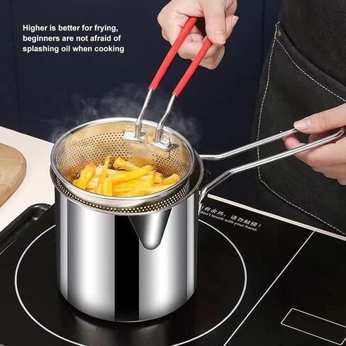 Handheld Frying Pot, 304 Stainless Steel Frying Pan Household Deep Fryer Pot Multifunctional Stock Fry Pot Deep Fried Pan for Kitchen French Fries Chicken in Saudi Arabia