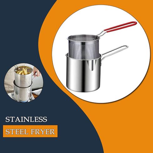 Handheld Frying Pot, 304 Stainless Steel Frying Pan Household Deep Fryer Pot Multifunctional Stock Fry Pot Deep Fried Pan for Kitchen French Fries Chicken in Saudi Arabia