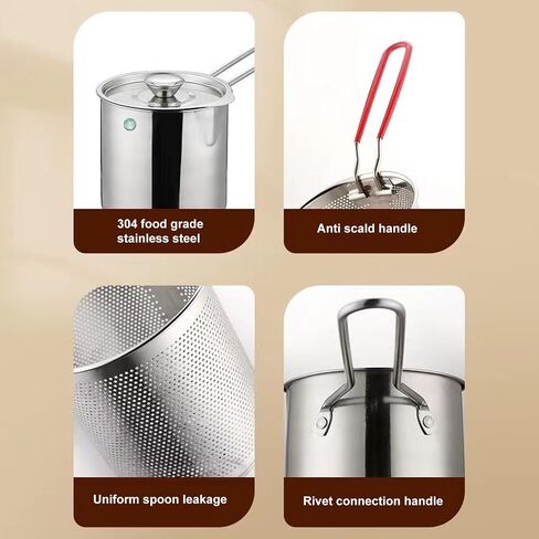 Handheld Frying Pot, 304 Stainless Steel Frying Pan Household Deep Fryer Pot Multifunctional Stock Fry Pot Deep Fried Pan for Kitchen French Fries Chicken in Saudi Arabia