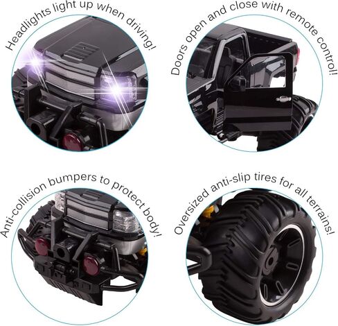 Big Wheel Beast RC Monster Truck أبواب التحكم عن بعد تفتح السيارة تضيء المصابيح الأمامية جاهزة للتشغيل، تتضمن بطارية قابلة لإعادة الشحن مقاس 1:14 لعبة الطرق الوعرة (أسود) in Saudi Arabia