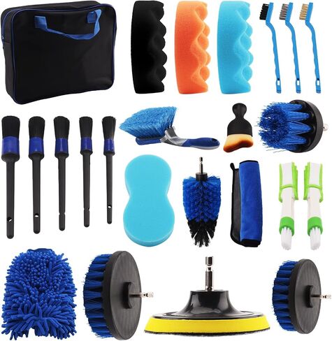 Car Wash Kit - Detailing Cleaning Kit, Auto Detail Supplies Tools with Wheel Drill Brush Set, Car Polishing Kit, Washing Mitt, 24PCS Vehicles Detailing Brushes for Interior, Exterior, Tires in Saudi Arabia