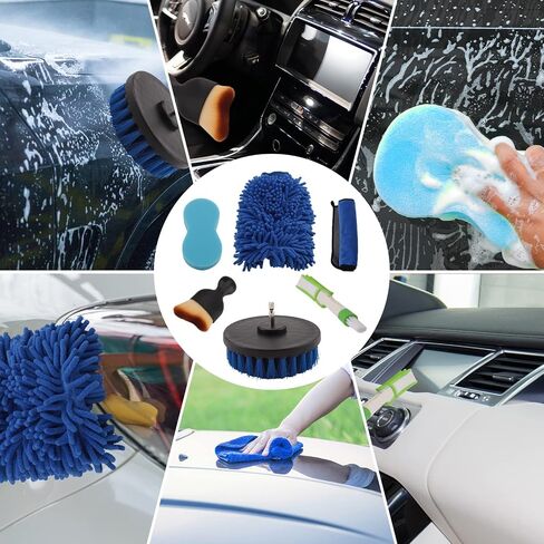 Car Wash Kit - Detailing Cleaning Kit, Auto Detail Supplies Tools with Wheel Drill Brush Set, Car Polishing Kit, Washing Mitt, 24PCS Vehicles Detailing Brushes for Interior, Exterior, Tires in Saudi Arabia