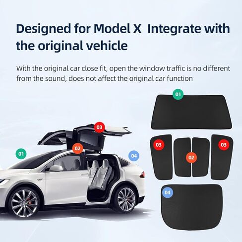 LUCKEASY Skylight Blind تظليل شبكة لـ Tesla Model X 2019-2023 زجاج سقف مظلة للسيارة كوة عمياء شبكة تظليل زوج مع بدلة قماش معتمة (MX-GA33LABCDIS) in Kuwait