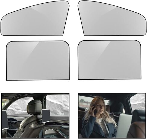 8sanlione 4 قطع من ظلال الشمس للنافذة الجانبية للسيارة، مظلات شمسية مغناطيسية واقية من الشمس وستائر عازلة للحرارة، حماية من الأشعة فوق البنفسجية للسيارات، أغطية تعتيم للخصوصية للنوم وتغيير الملابس وأخذ قيلولة in Kuwait